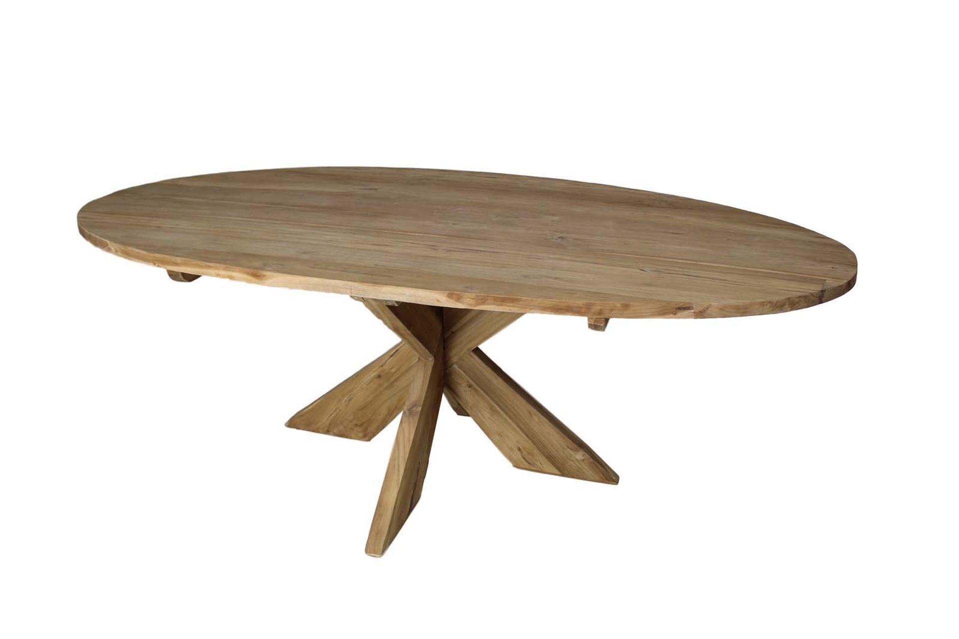 Tisch Oval mit Kreuzbein EDE-04 Natur Teak Massivholz B/H/T: 110 cm 75 cm 220 cm