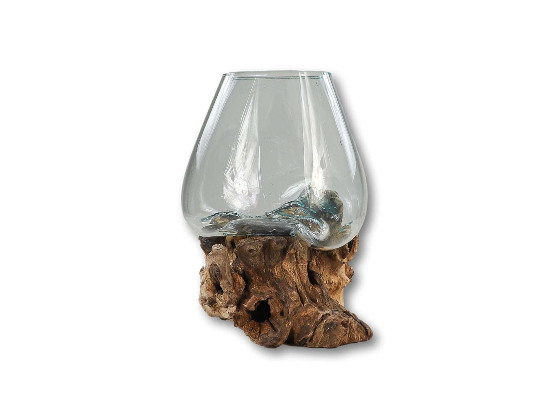 Vase auf Wurzelholz EDE-04 Natural Teak/Glas B/H/T: 25 cm 25 cm 25 cm