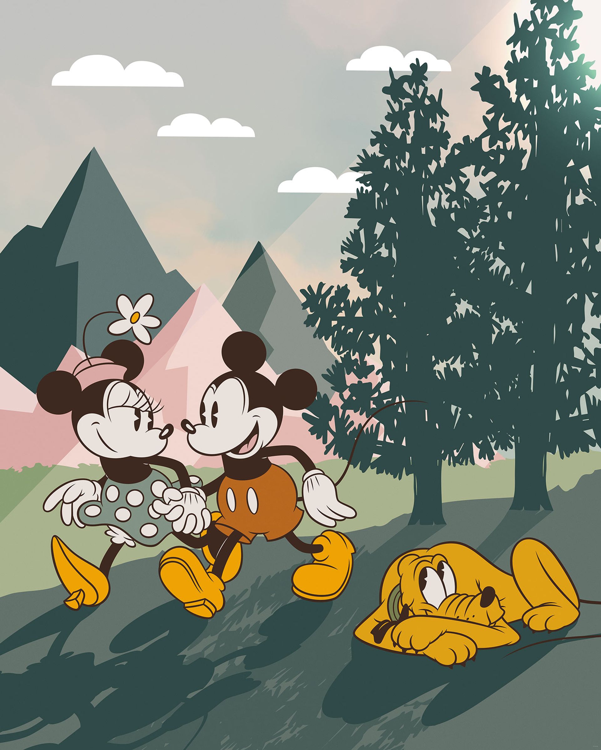 Vlies Fototapete - Mickey & Minnie Embrace Nature - Größe 200 x 250 cm