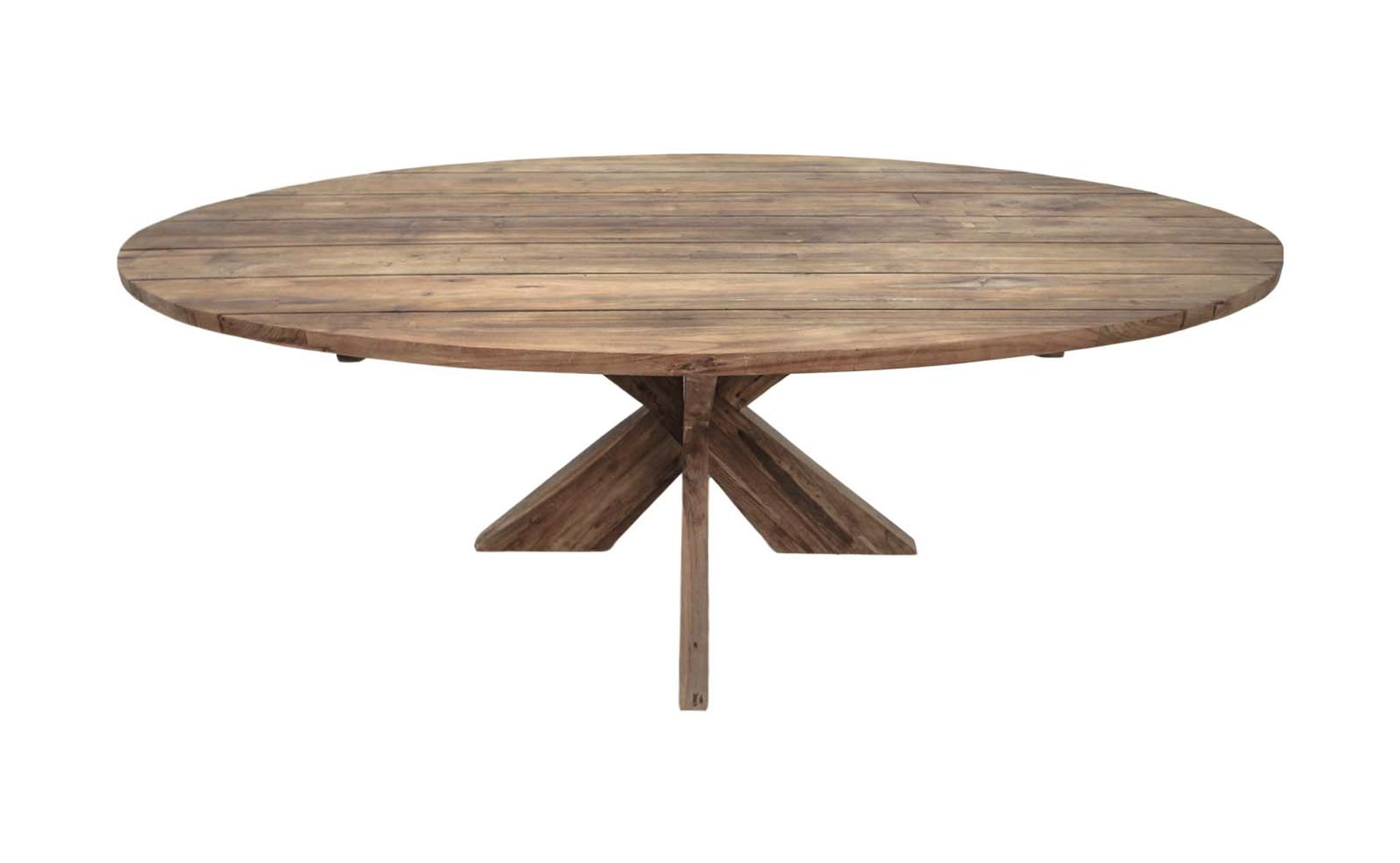Tisch Oval mit Kreuzbein EDE-04 Natur Teak Massivholz B/H/T: 110 cm 75 cm 220 cm