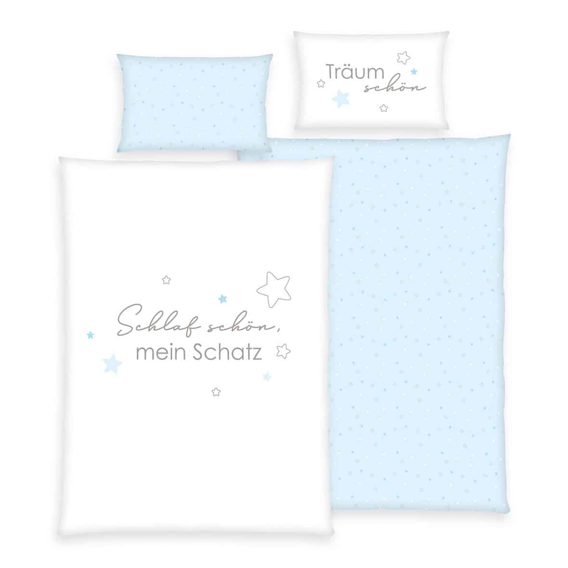 babybest® Bettwäsche - Kleiner Schatz Blau 40 x 60 cm + 100 x 135 cm