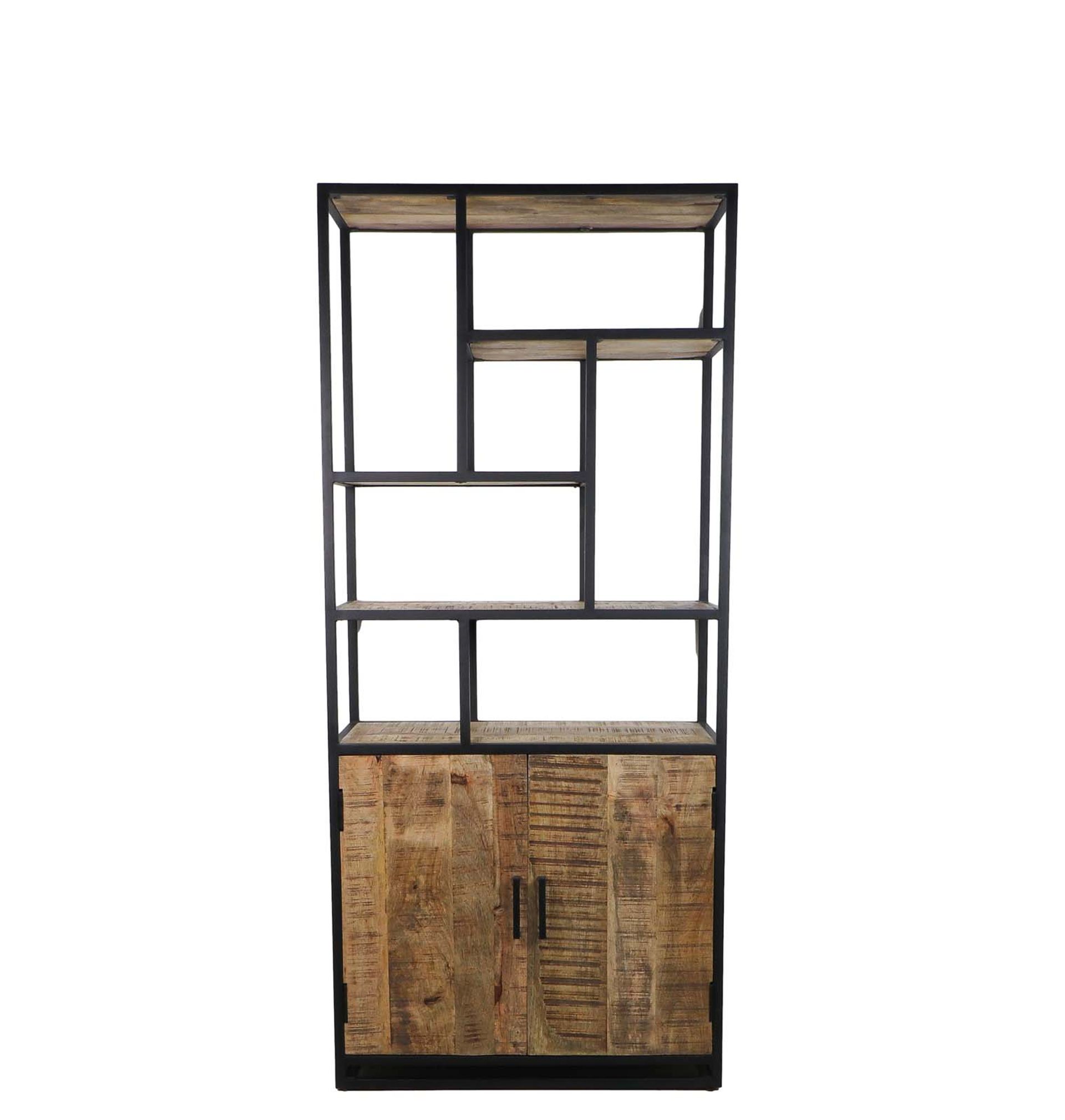 Offenes Bücherregal mit 2 Türen EDE-04 Natural/Schwarz Mangoholz/Metall B/H/T: 35 cm 180 cm 80 cm