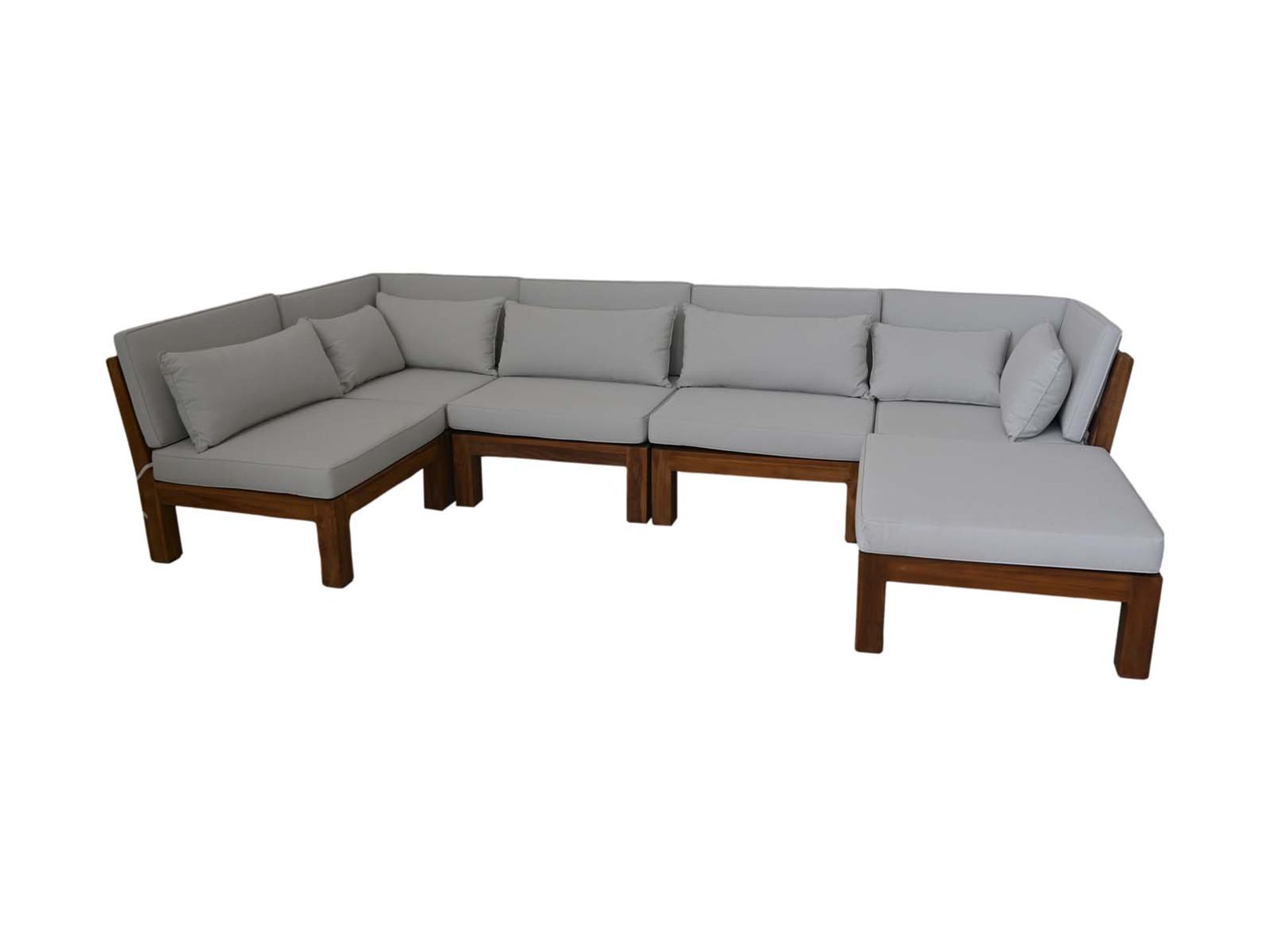 Garden lounge set 7d + corner EDE-04 Klar/Weiss/Braun Teak/Polyester/Kaltschaum B/H/T: 336 cm 64 cm 168 cm