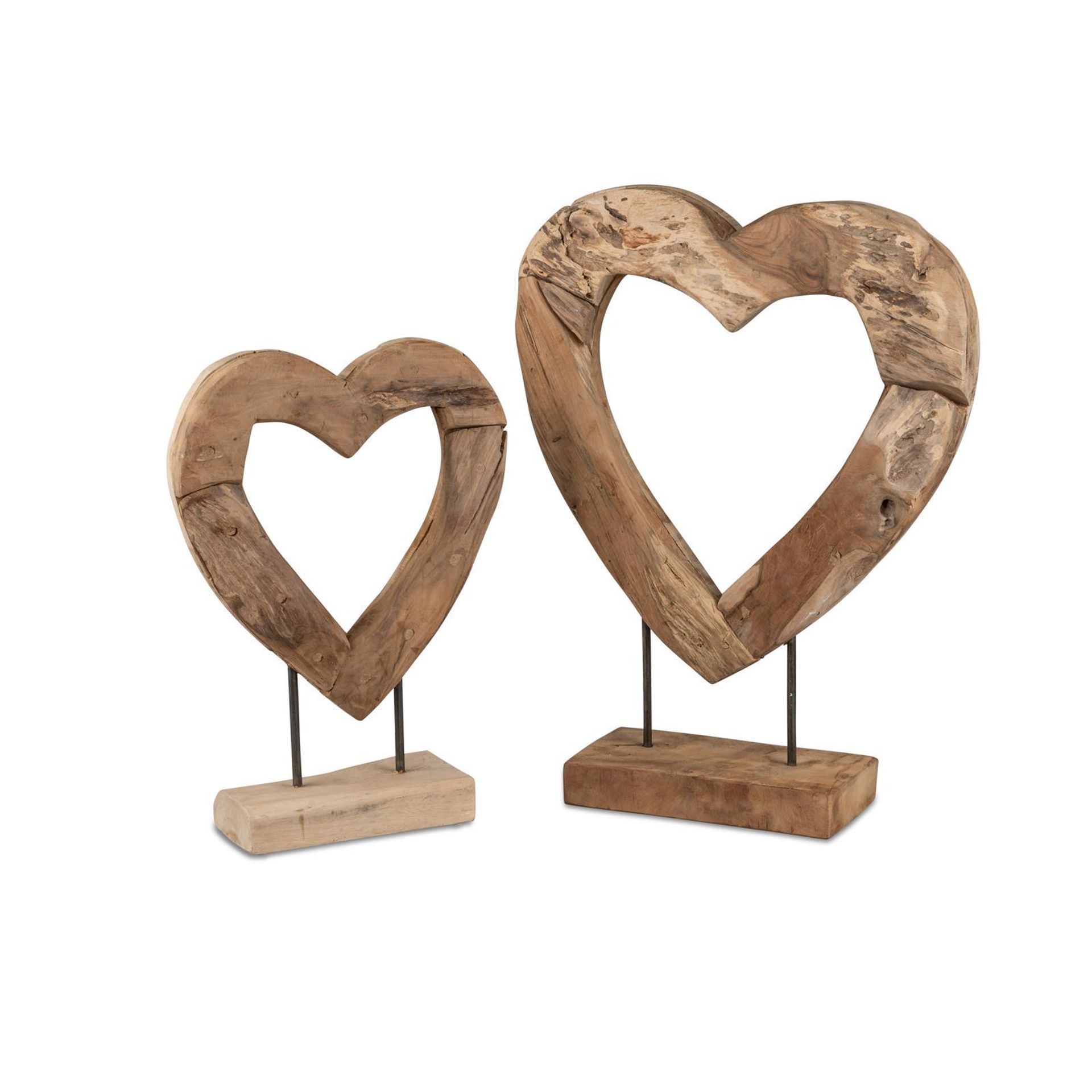 Deko Herz auf Fuß 40 x 30 cm aus Teak Holz romantisch natürlich