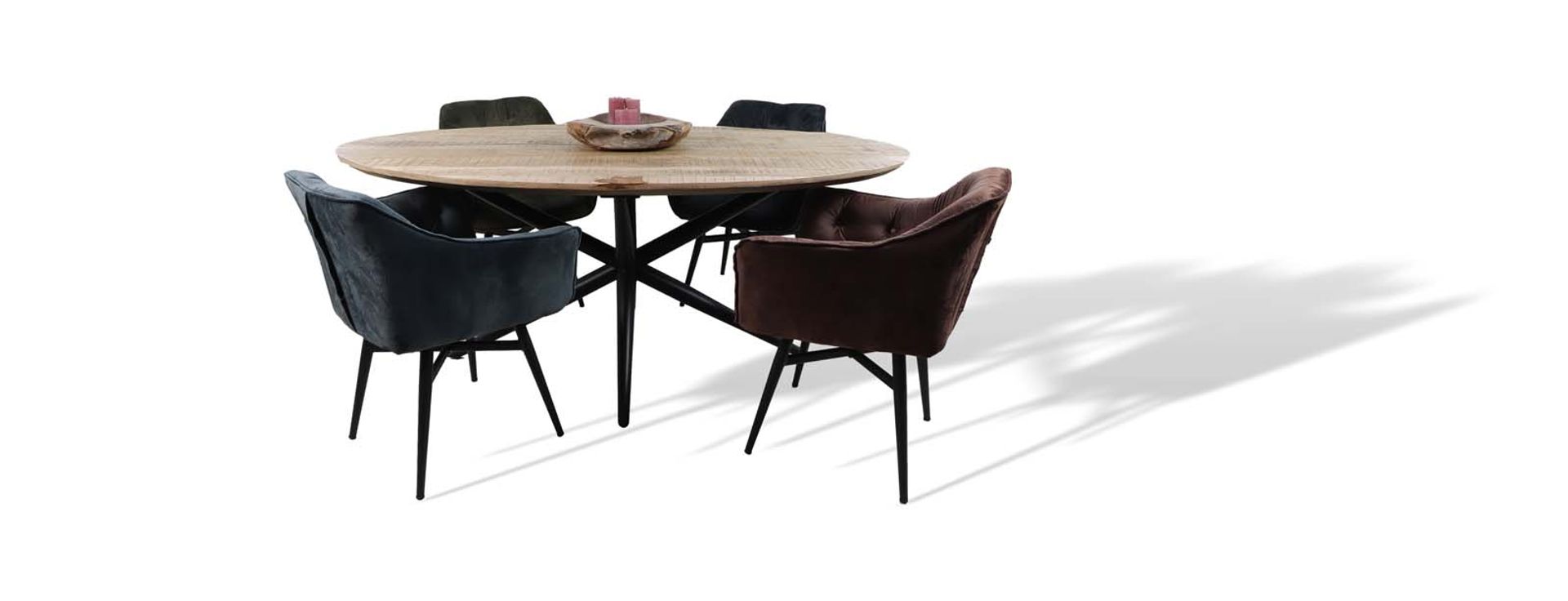 Tisch Oval Bern + X-Beine EDE-04 Natural/Schwarz Mangoholz/Metall B/H/T: 120 cm 76 cm 220 cm