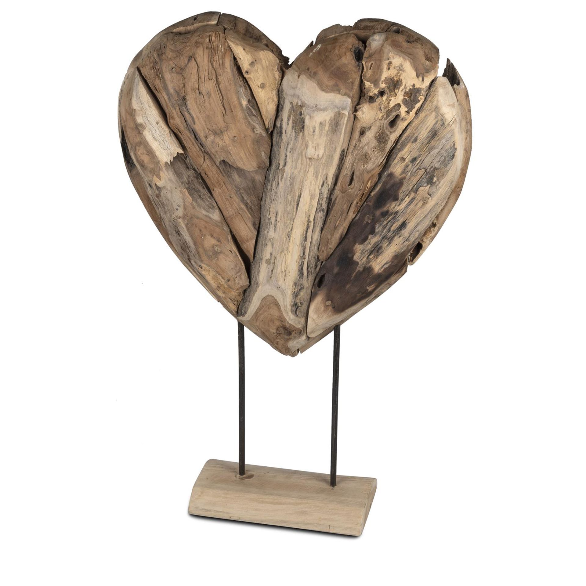 Herz auf Fuß natürliche Eleganz aus massivem Teak-Holz 75 x 50 cm