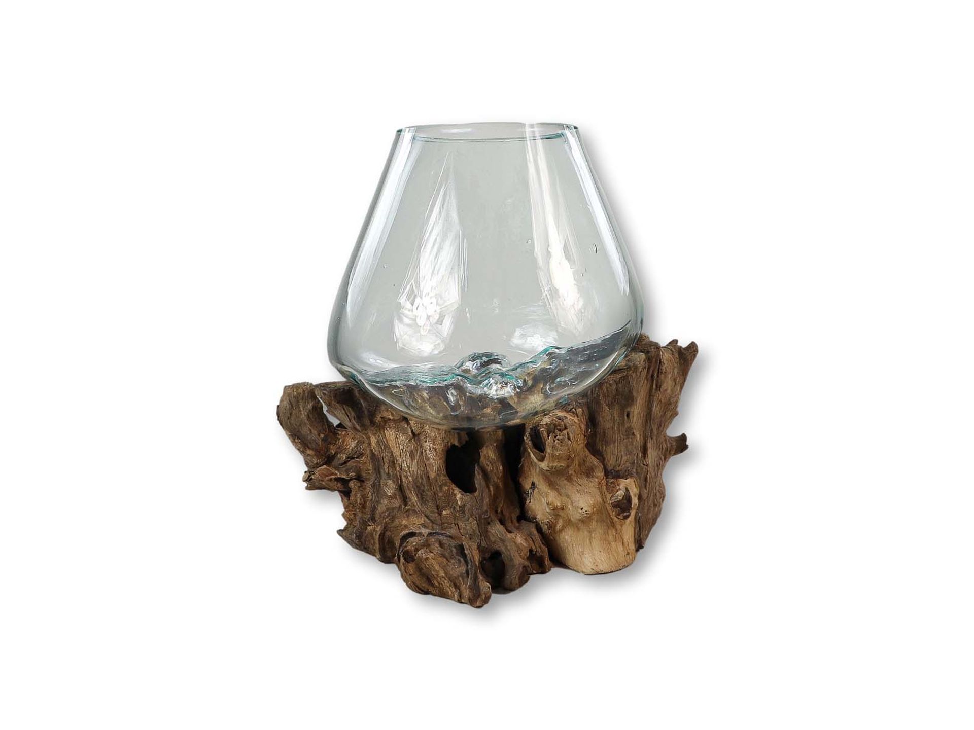 Vase auf Wurzelholz EDE-04 Natural Teak/Glas B/H/T: 25 cm 25 cm 25 cm