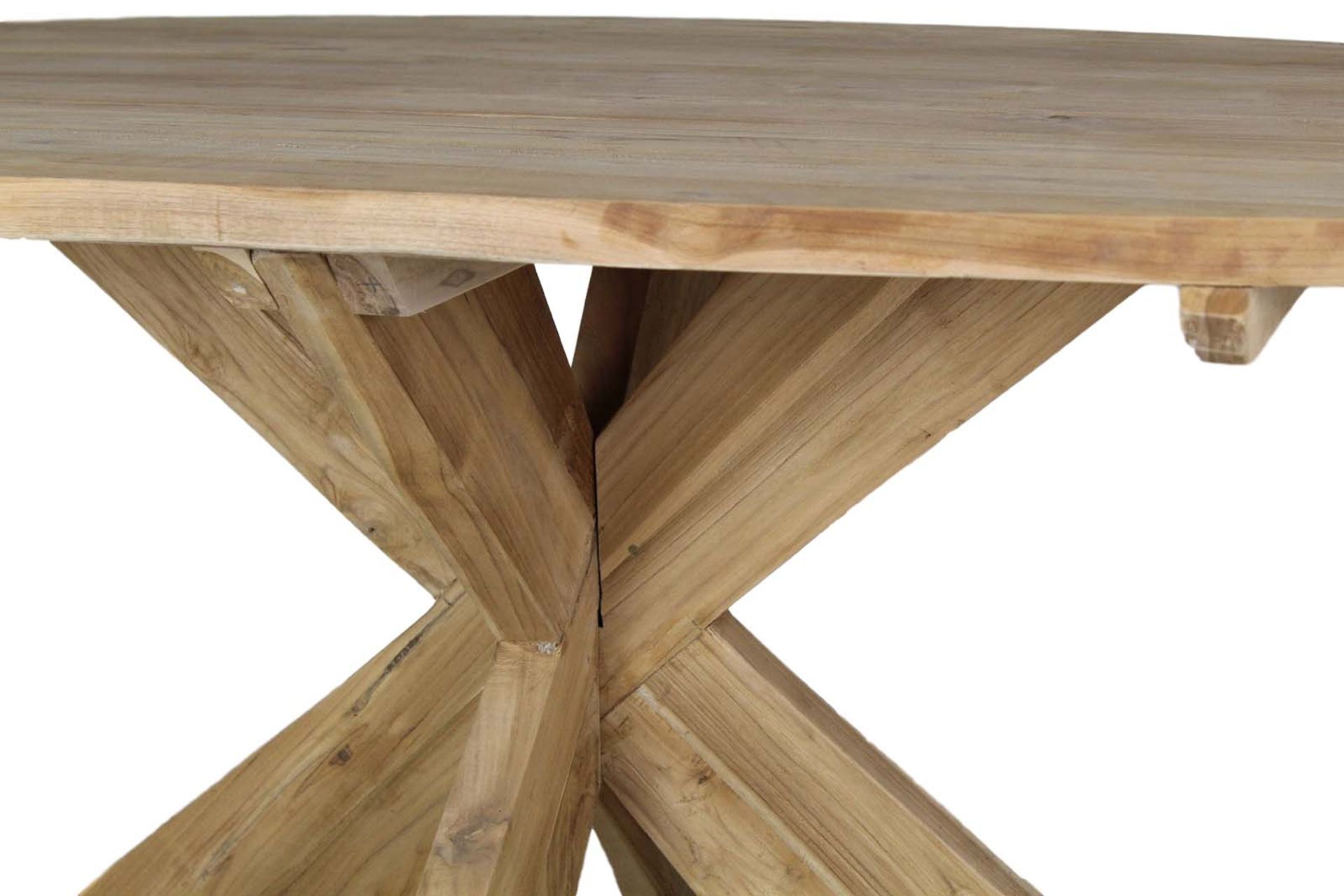 Tisch Oval mit Kreuzbein EDE-04 Natur Teak Massivholz B/H/T: 100 cm 75 cm 180 cm