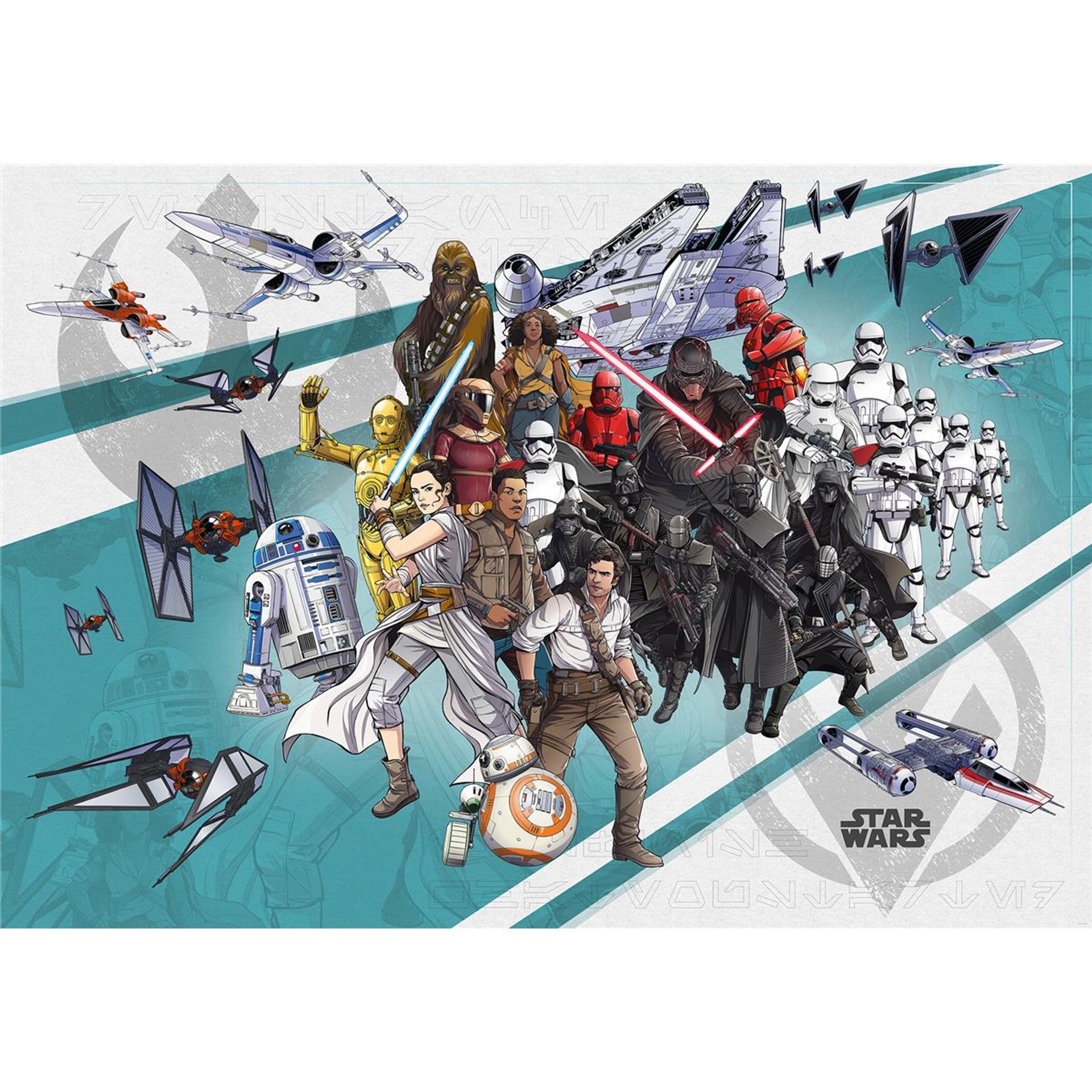 Vlies Fototapete - Star Wars Cartoon Collage Wide - Größe 400 x 280 cm