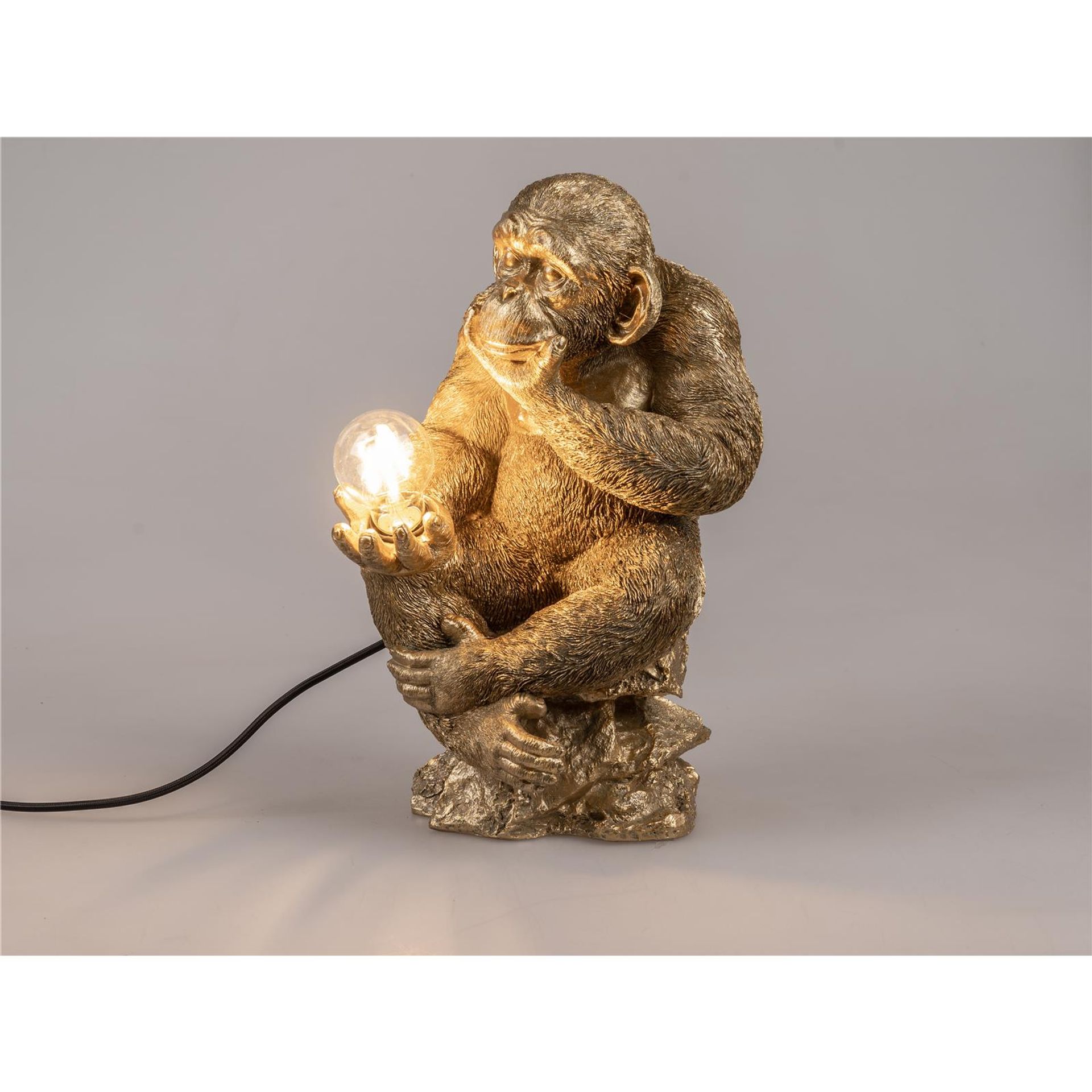 Stimmungslampe in Form eines goldenen Affen 25x41cm aus Kunststein gefertigt