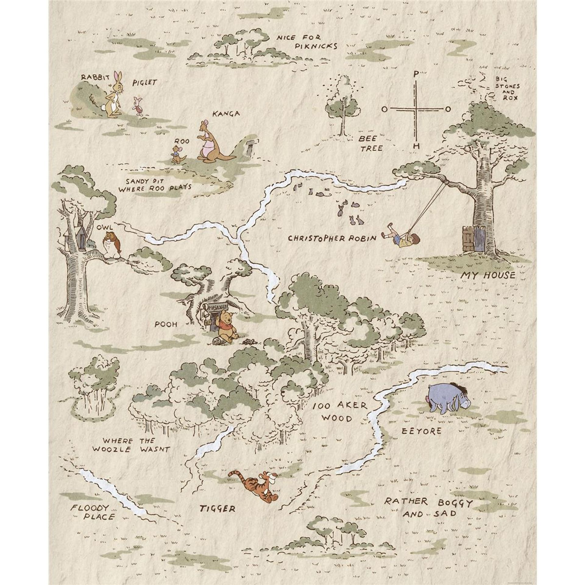 Vlies Fototapete - Winnie the Pooh Map - Größe 200 x 240 cm
