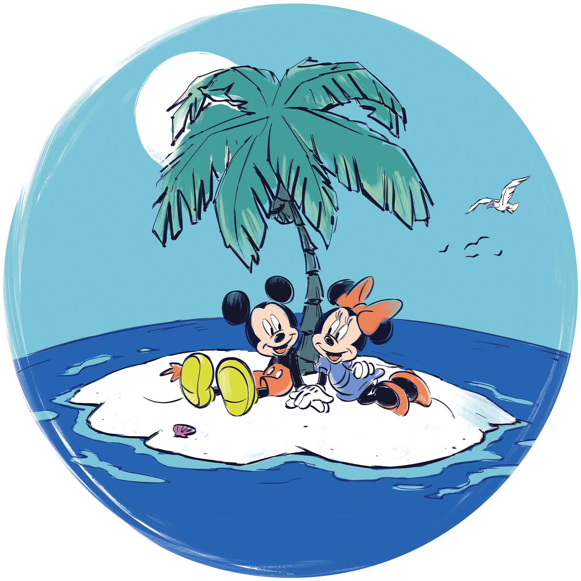Selbstklebende Vlies Fototapete/Wandtattoo -Mickey and Minnie Remote Island  - Größe 125 x 125 cm
