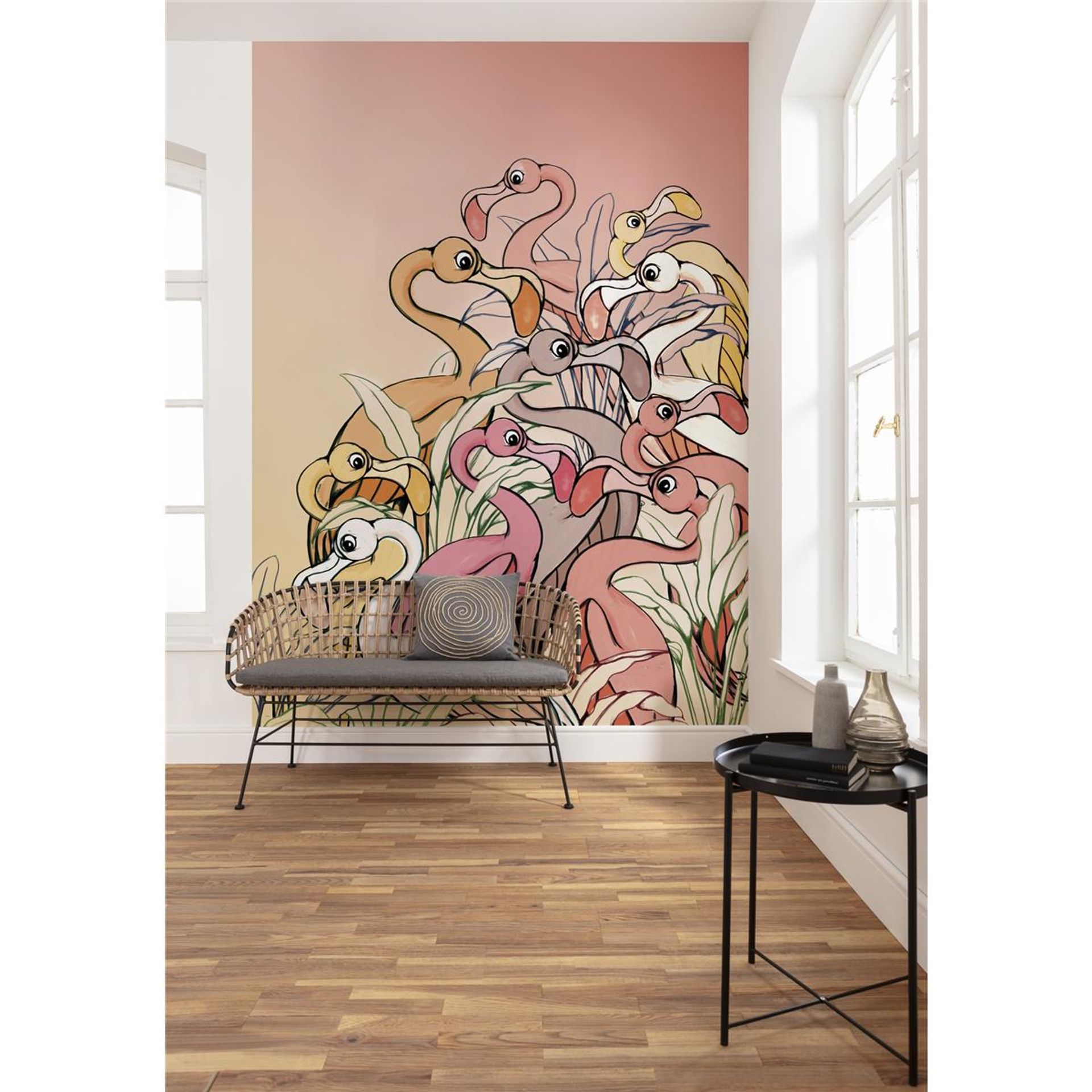 Vlies Fototapete - Flamingos and Lillys - Größe 200 x 280 cm