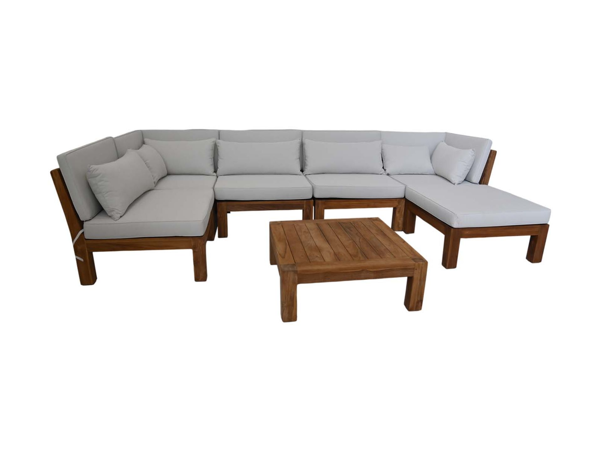 Garden lounge set 8d + corner EDE-04 Klar/Weiss/Braun Teak/Polyester/koudschuim B/H/T: 336 cm 64 cm 168 cm