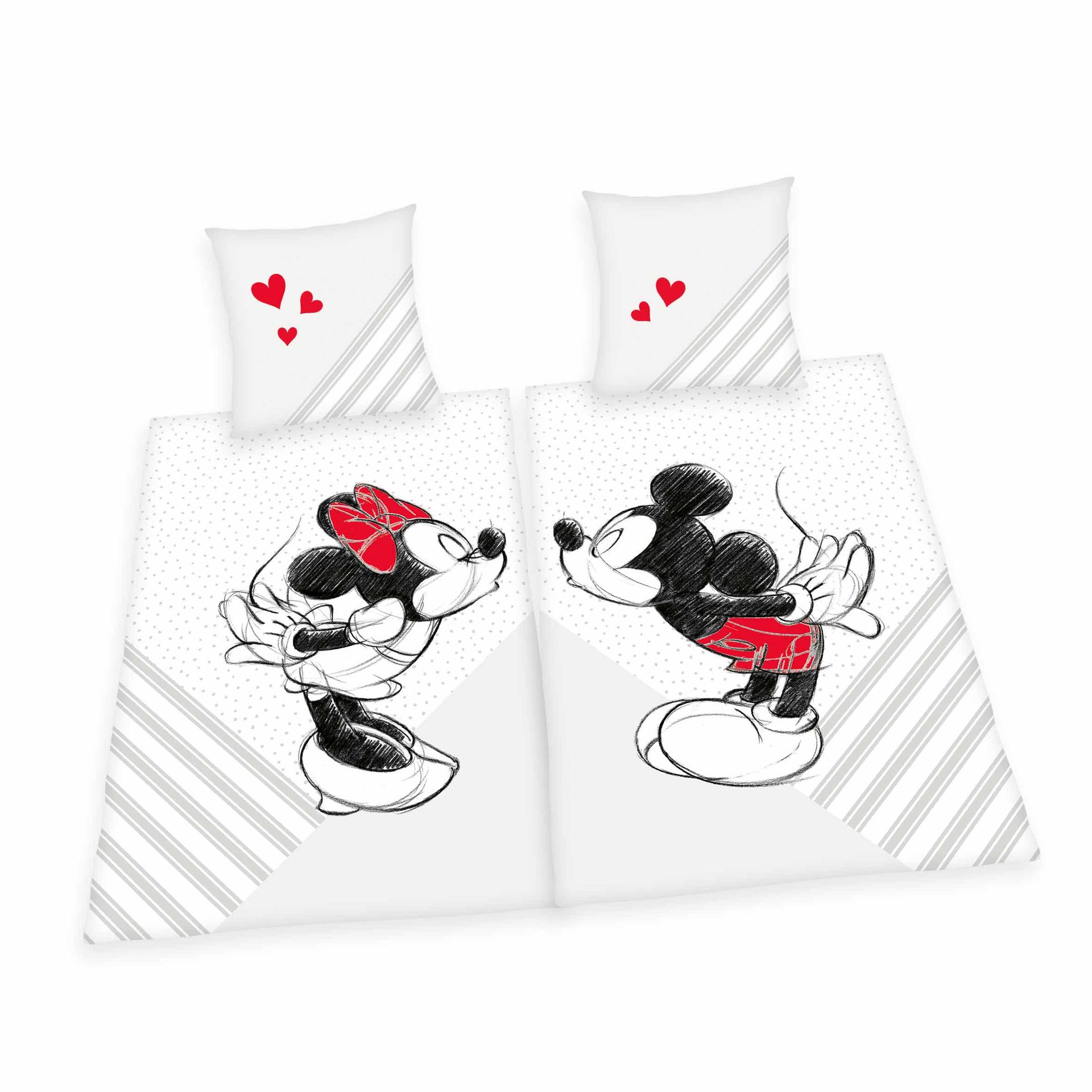 Mickey &amp; Minnie Partnerbettwäsche - Kiss 80 x 80 cm + 135 x 200 cm